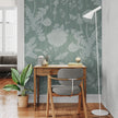 GE5074 Vintage Stripe Botanical Endless Murals Soft Teal Blue Gray