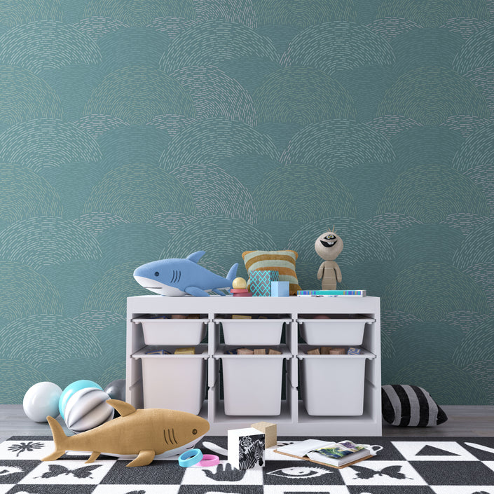 GE0003 Radial Escape Grace & Gardenia Endless Mural Teal