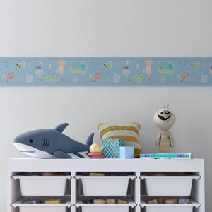 GB90230 Aquatic Scene Peel and Stick Wallpaper Border 10in or 8in Height x 15ft Long, Blue Green Purple Orange