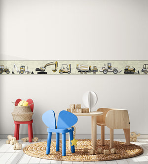 GB1900291g8 Trucks and Tractors Peel and Stick Wallpaper Border Soft Yellow 8