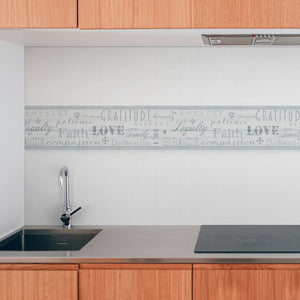 GB4034 Distressed Wood Farmhouse Values Typography Inspirational Words Peel and Stick Wallpaper Border 15Ft long Soft Off White Cream