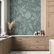GE5074 Vintage Stripe Botanical Endless Murals Soft Teal Blue Gray