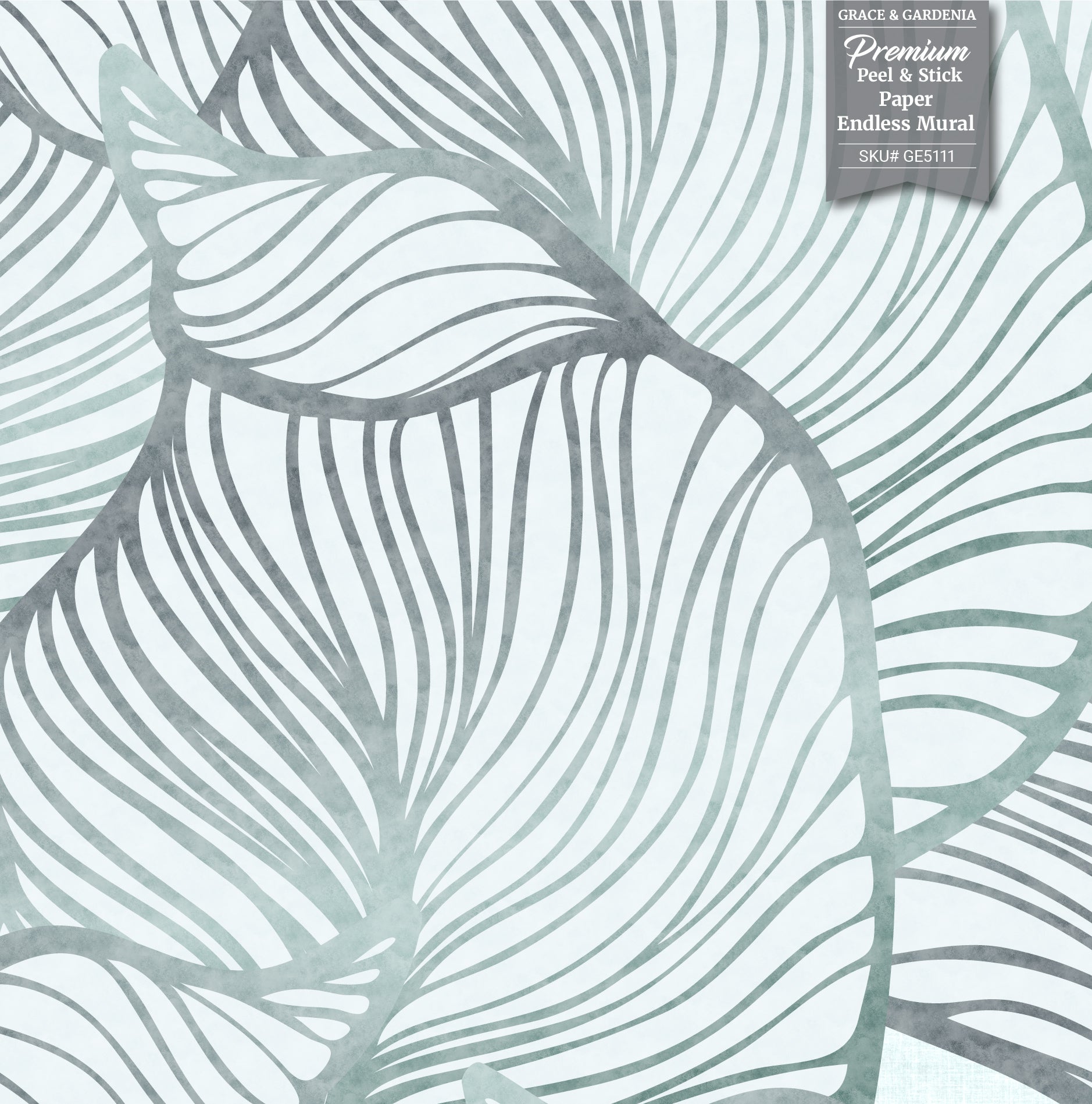 GE5112 Large Tropical herbage Endless Murals in Gray Black