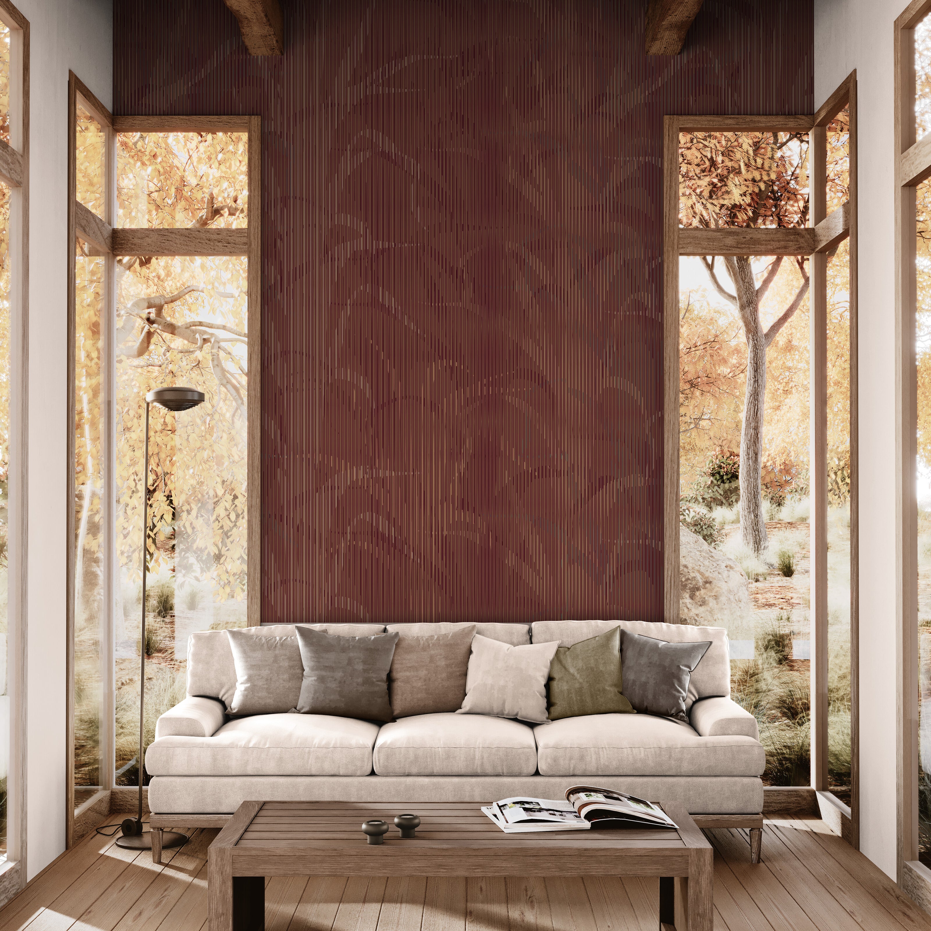 GE0022 Lenticular Foliage Endless Murals Maroon