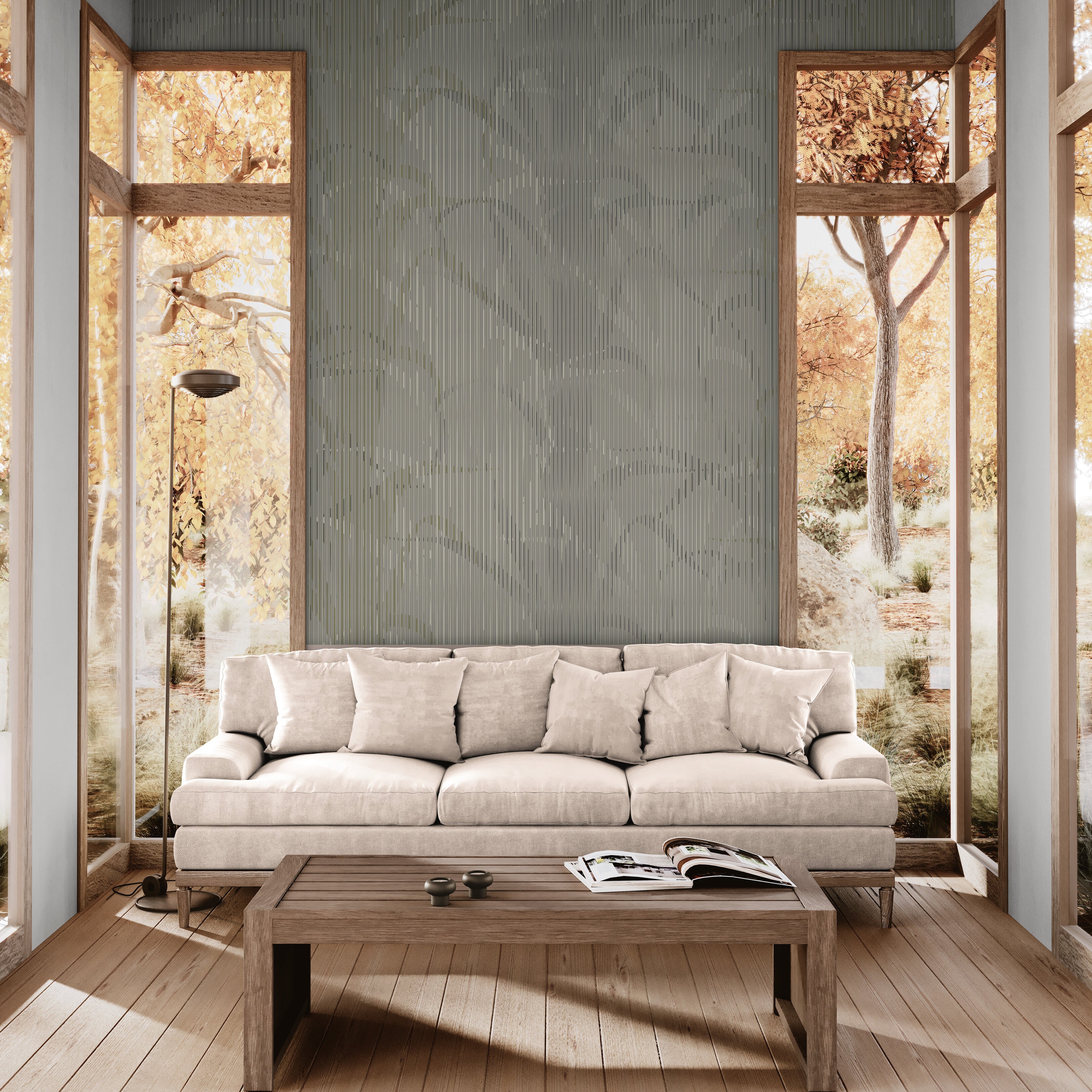 GE0020 Lenticular Foliage Endless Murals Dark Gary Brown