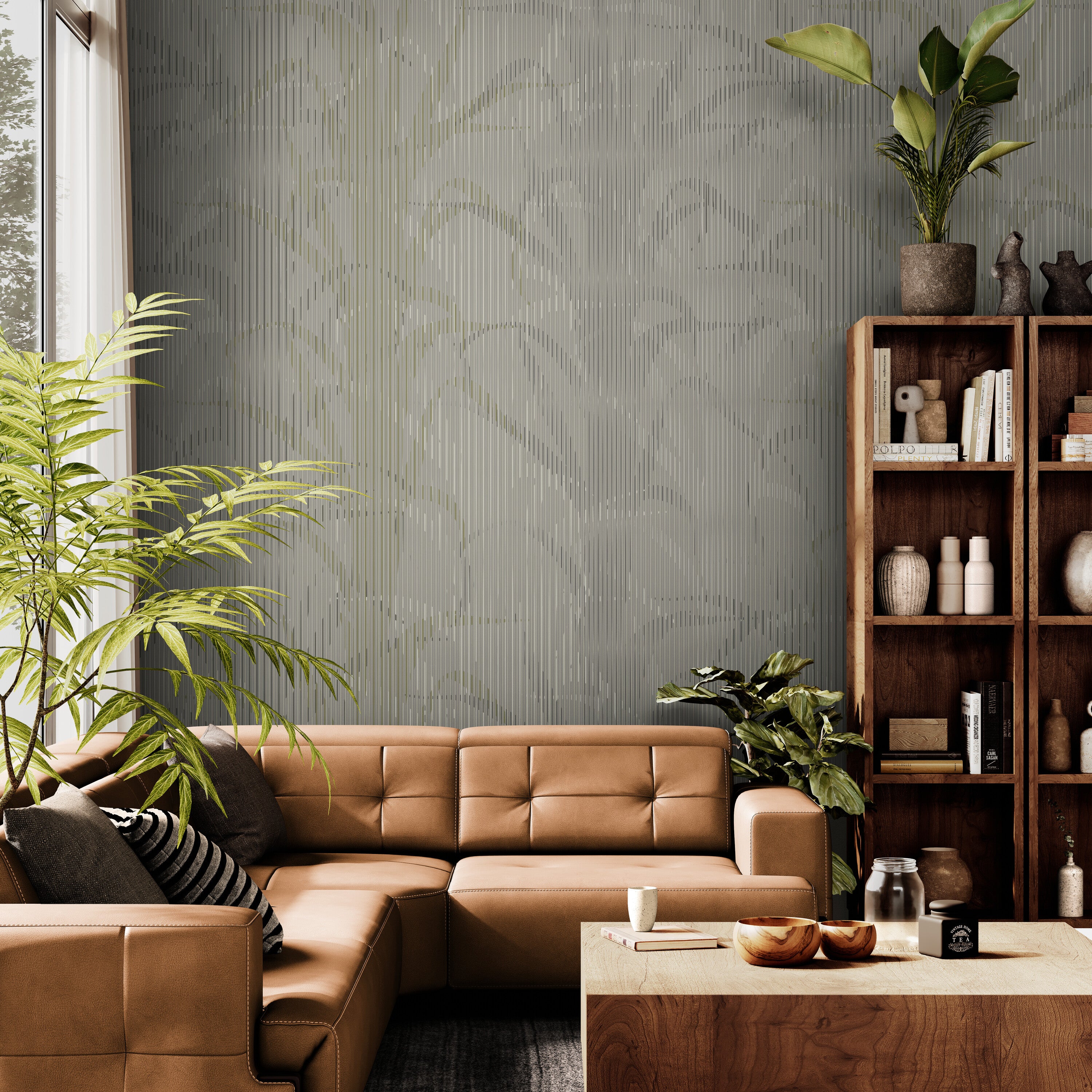 GE0020 Lenticular Foliage Endless Murals Dark Gary Brown