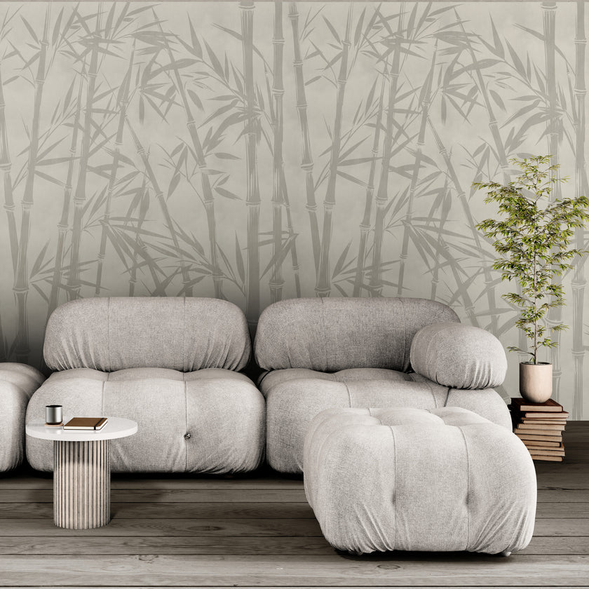 GE5102 Bamboo Serenity Endless Murals in Beige Gray 78 in width (3 panels 26”W) x 108 in height