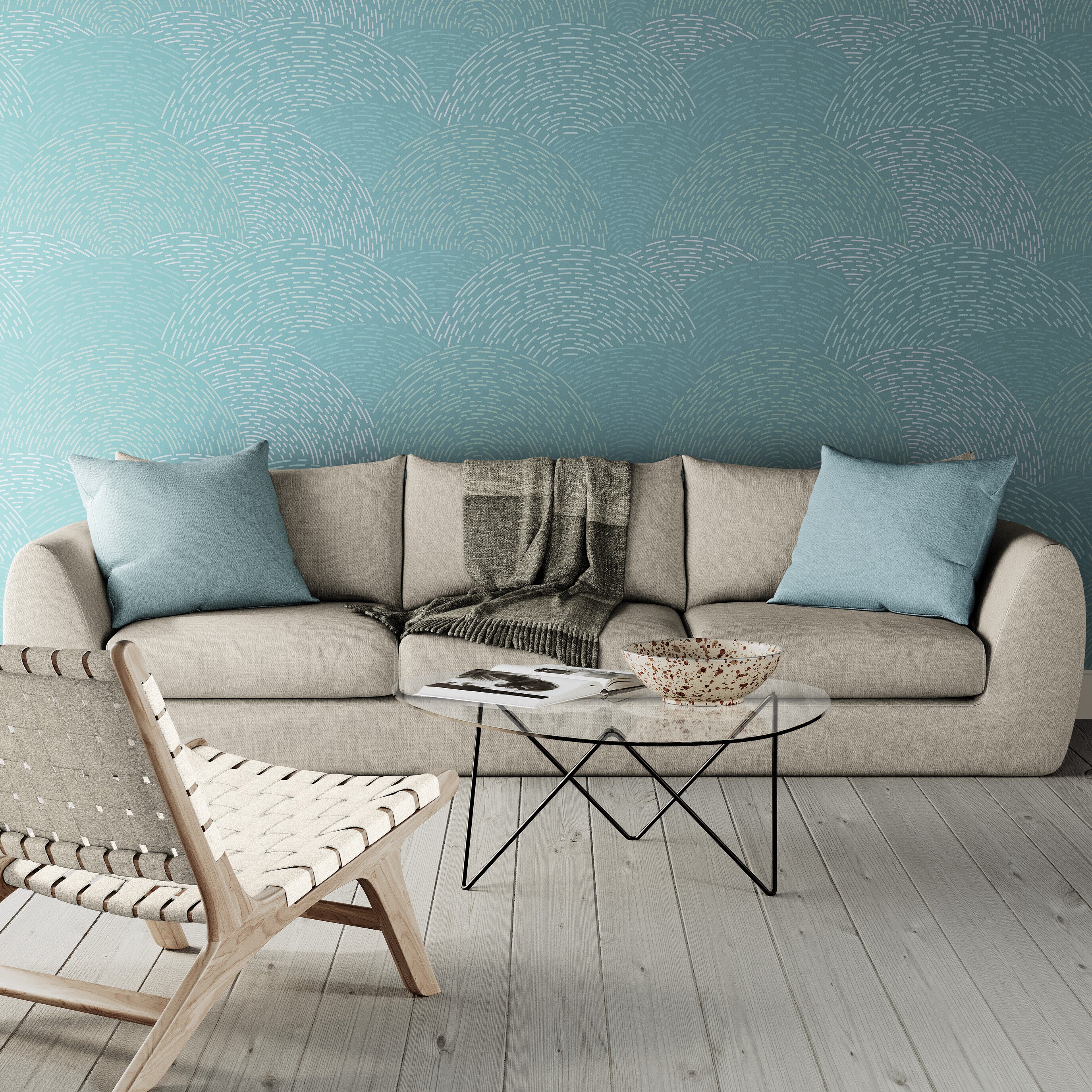 GE0003 Radial Escape Grace & Gardenia Endless Mural Teal