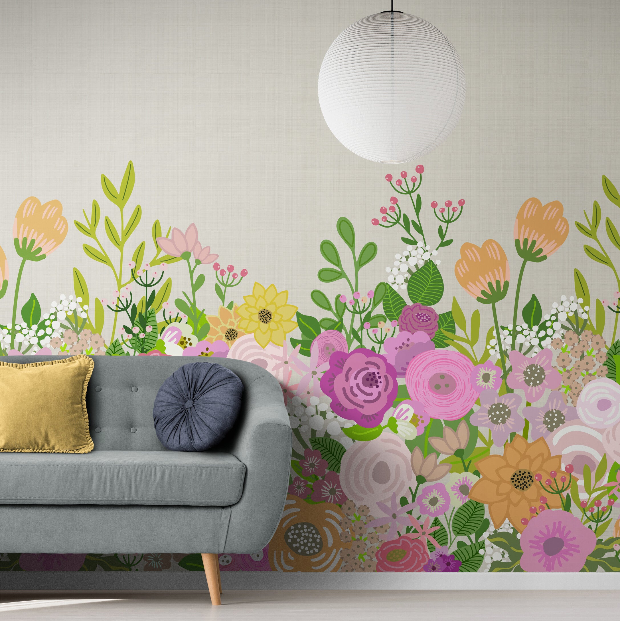 GE5041 Big Blooms Grace & Gardenia Endless Mural Beige Cream Multi-color