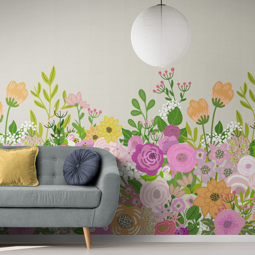 GE5041 Big Blooms Grace & Gardenia Endless Mural Beige Cream Multi-color