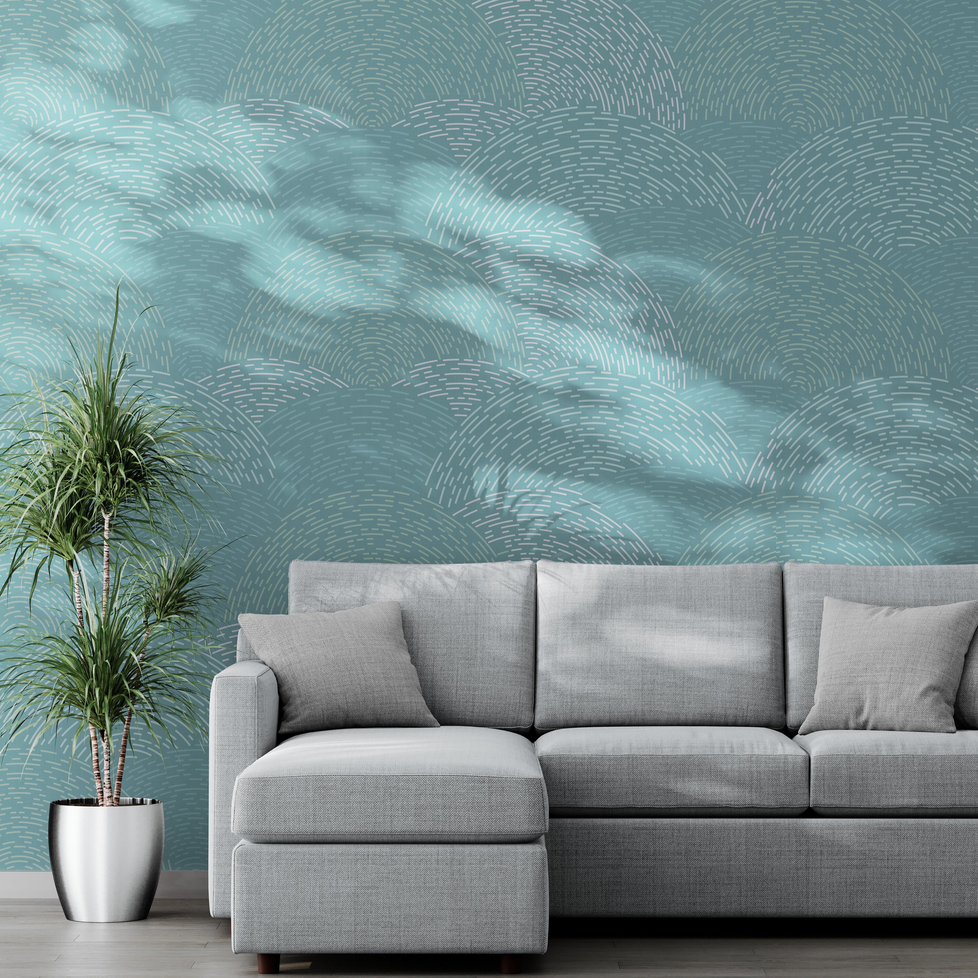 GE0003 Radial Escape Grace & Gardenia Endless Mural Teal