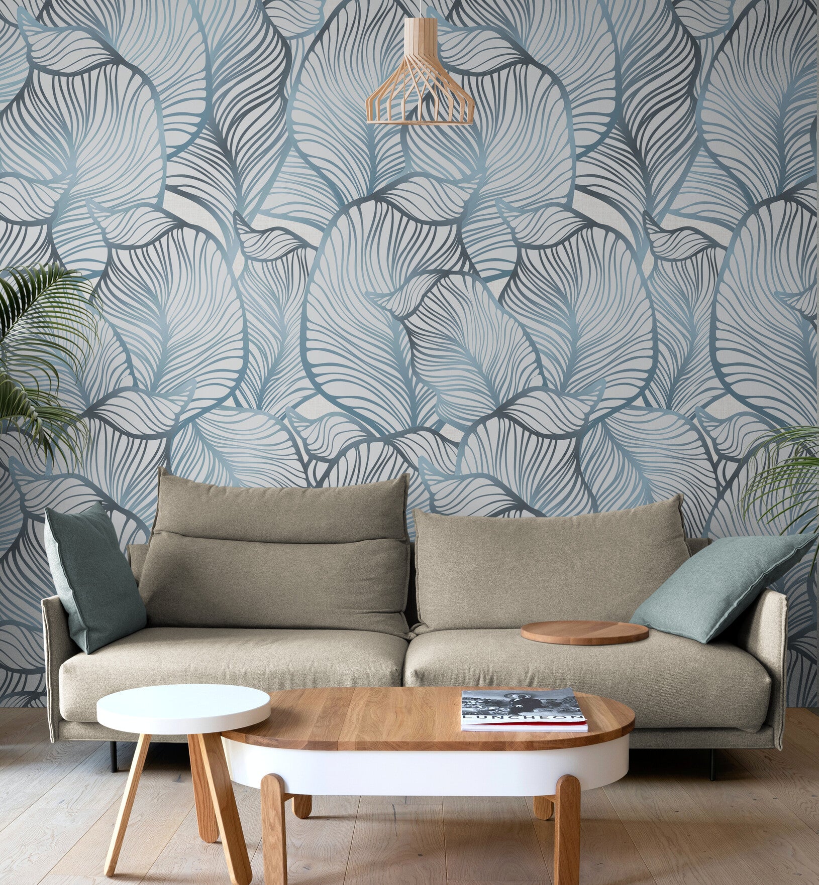 GE5111 Large Tropical herbage Endless Murals in Blue Gray