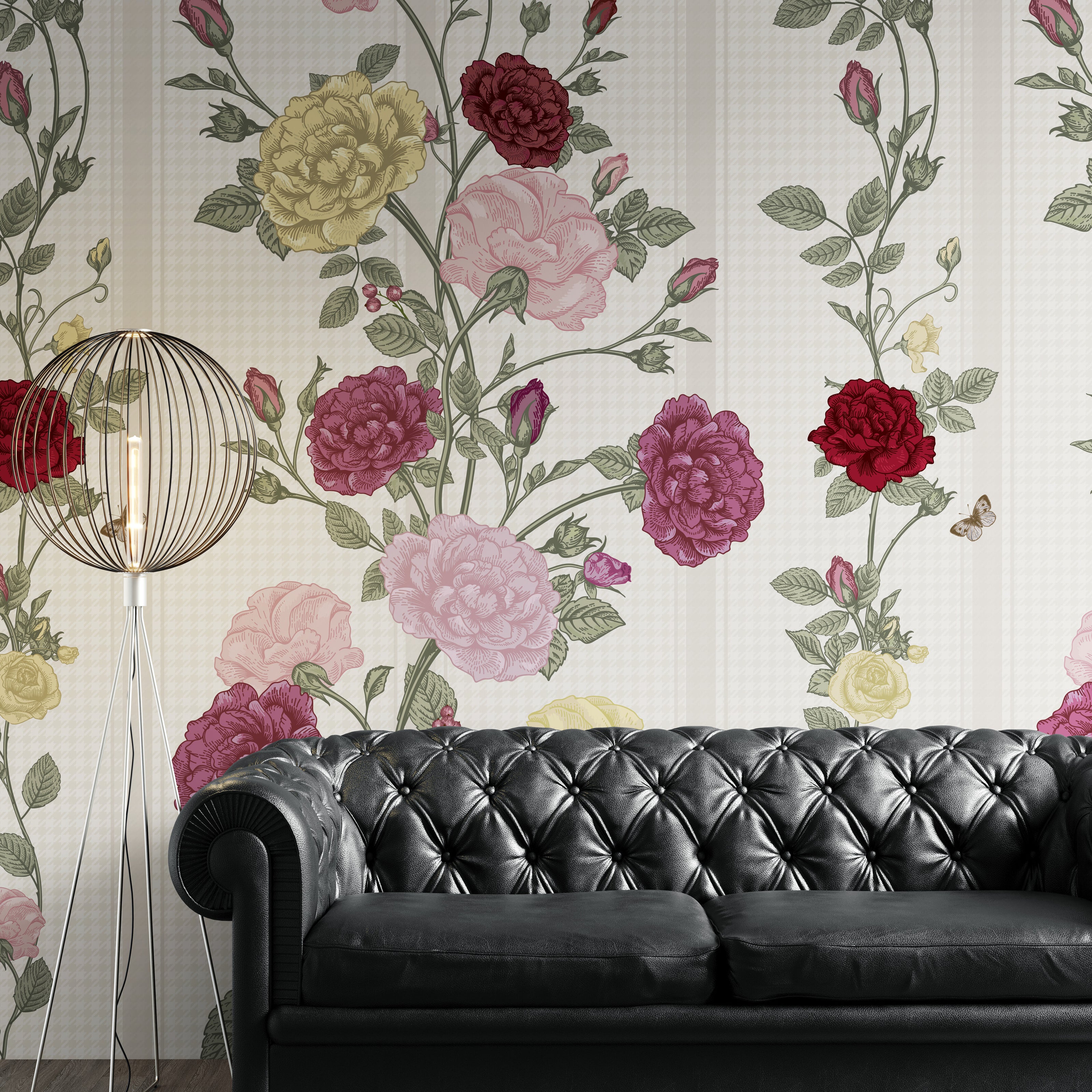 GE5082 Rose Bush Stripe Endless Mural in Beige