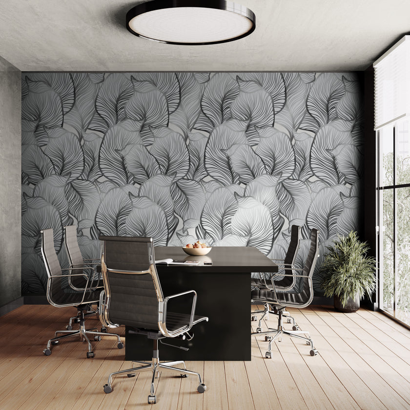 GE5112 Large Tropical herbage Endless Murals in Gray Black