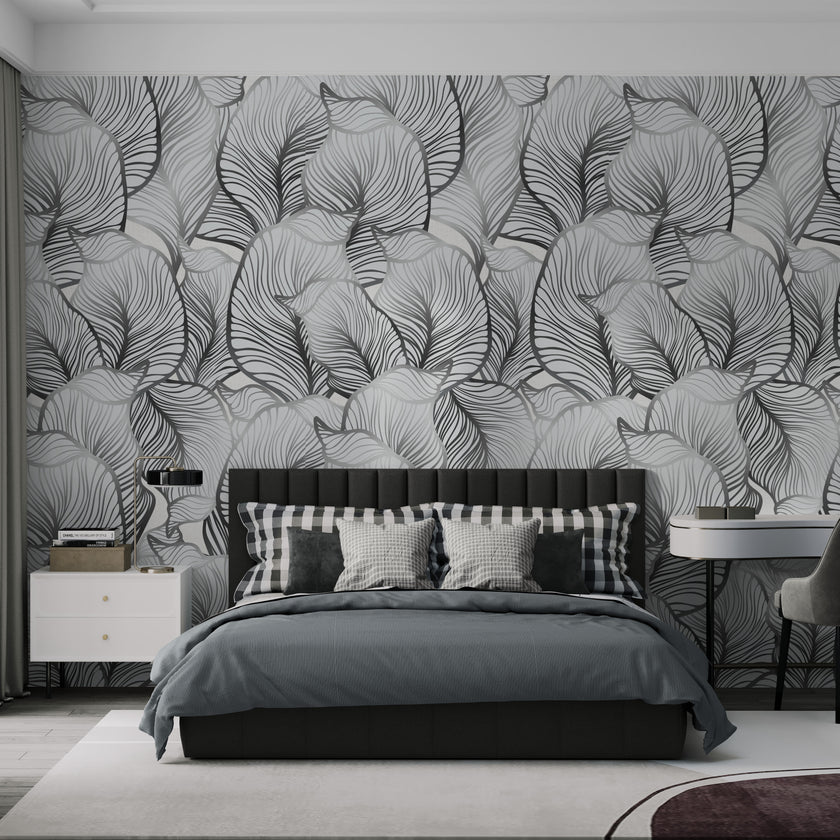 GE5112 Large Tropical herbage Endless Murals in Gray Black