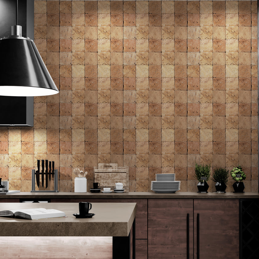 GW7120 Square Tumbled Stone Wallpaper Roll 19 inch Wide x 18 ft. Long in Clay Brown