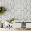 GP1036 Narrow Retro Arches Wallpaper Panels 26in Wide in Light Gray Beige