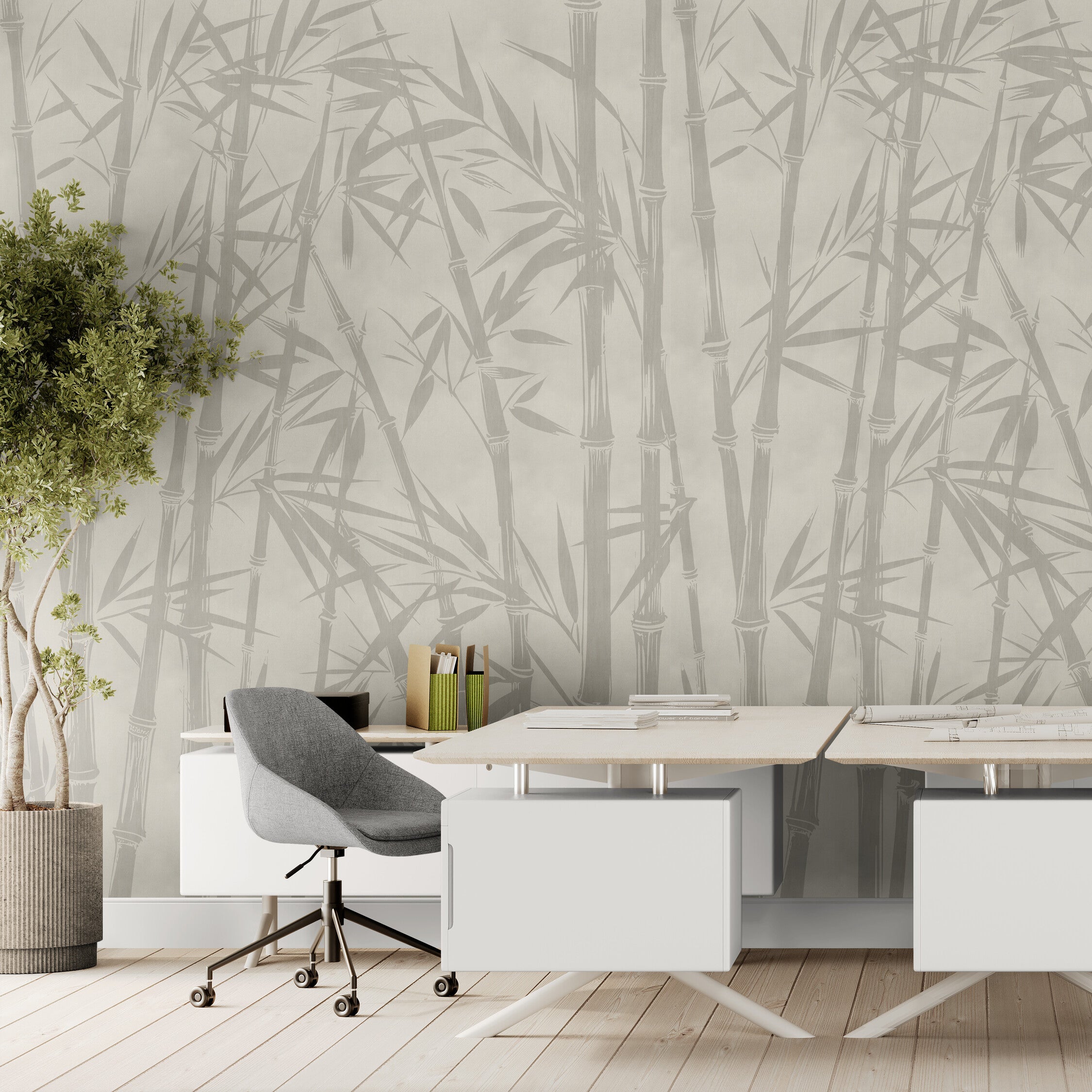 GE5102 Bamboo Serenity Endless Murals in Beige Gray 78 in width (3 panels 26”W) x 108 in height