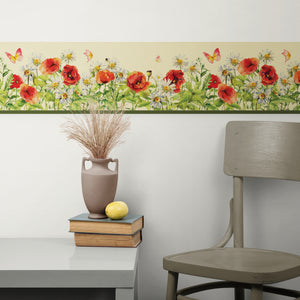 GB40020 Wildflower Bloom Peel and Stick Wallpaper Border 10in or 8in Height x 15ft Long,Yellow Green Red