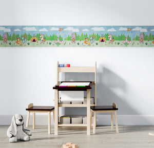 GB90140 Camping Animals Peel and Stick Wallpaper Border 10in or 8in Height x 15ft Long Blue Green Yellow Brown