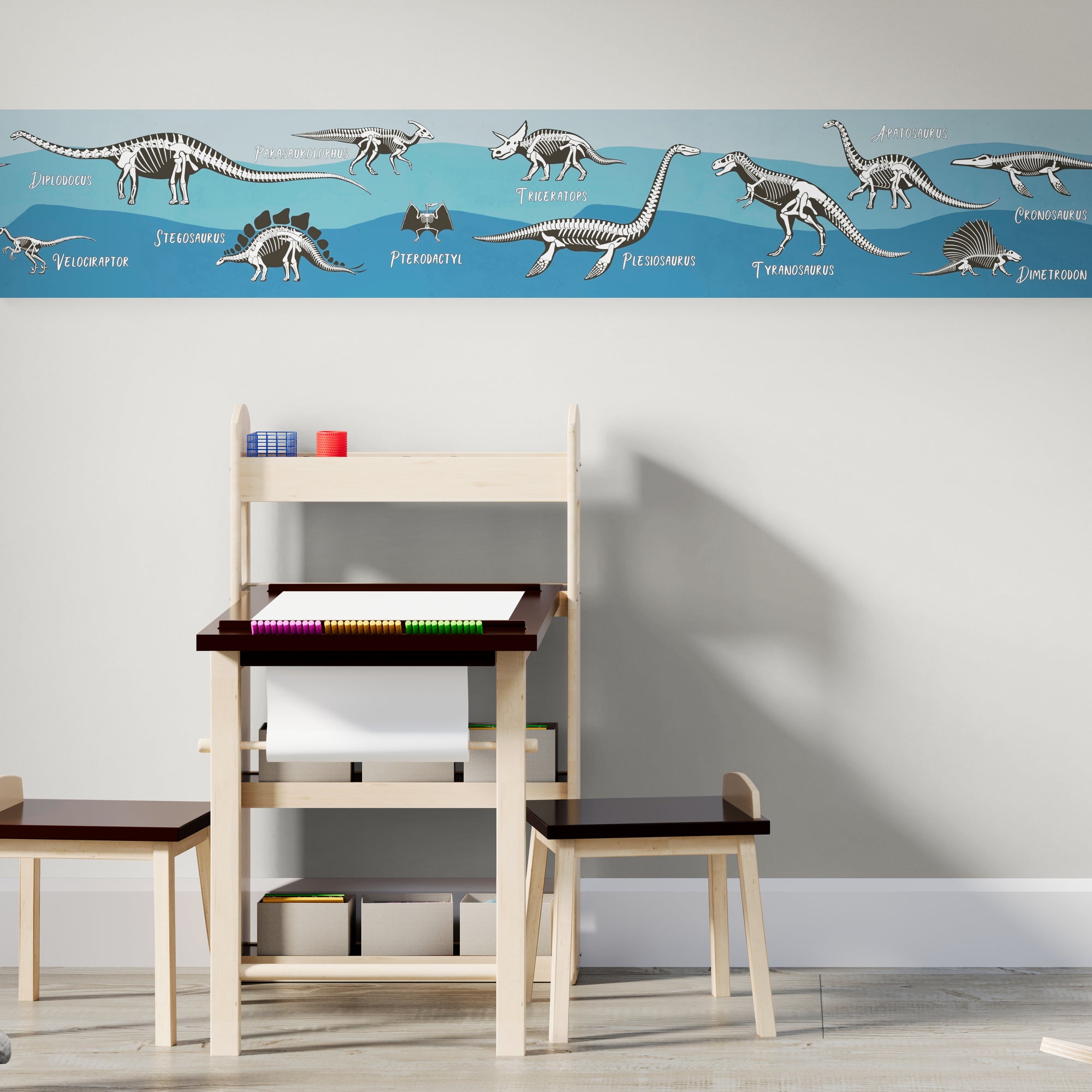 GB90243 X-Ray Dinosaurs Peel and Stick Wallpaper Border 10in or 8in Height x 15ft Long Blue Black White