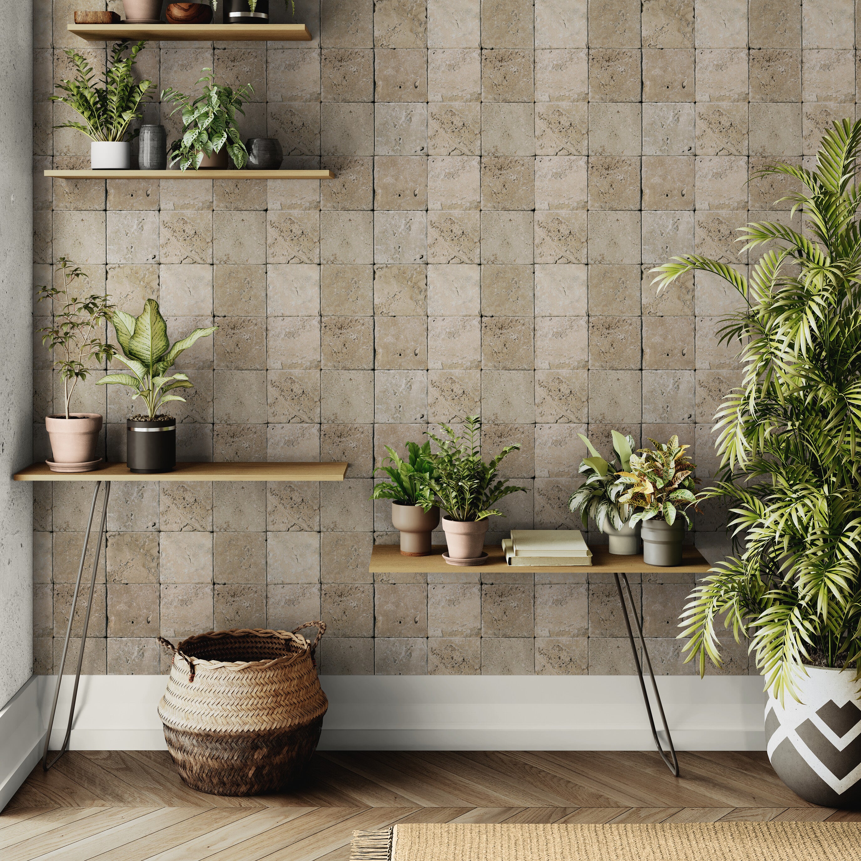 GW7121 Square tumbled Stone Wallpaper Roll 19 inch Wide x 18 ft. Long in Beige