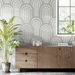 GP1036 Narrow Retro Arches Wallpaper Panels 26in Wide in Light Gray Beige