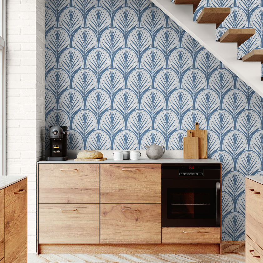 GDP5002 Fallen Feathers Premium Peel and Stick Wallpaper Panel 6 Ft High x 26 Wide in Muted Navy Soft Blue