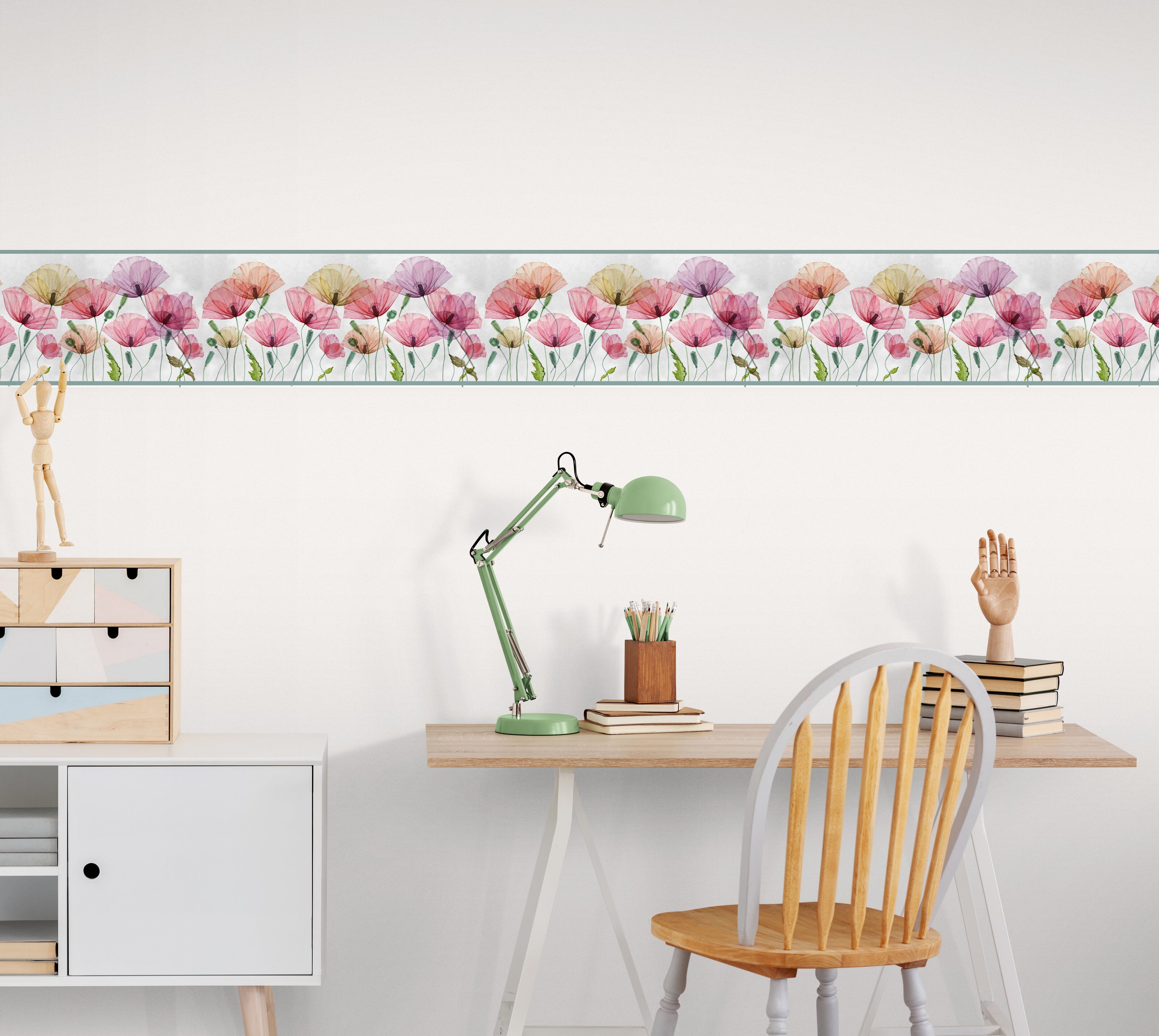 GB5080g8 Oshibana Botanicals Peel and Stick Wallpaper Border 8in or 10in Height x 15ft Long Red Multicolored