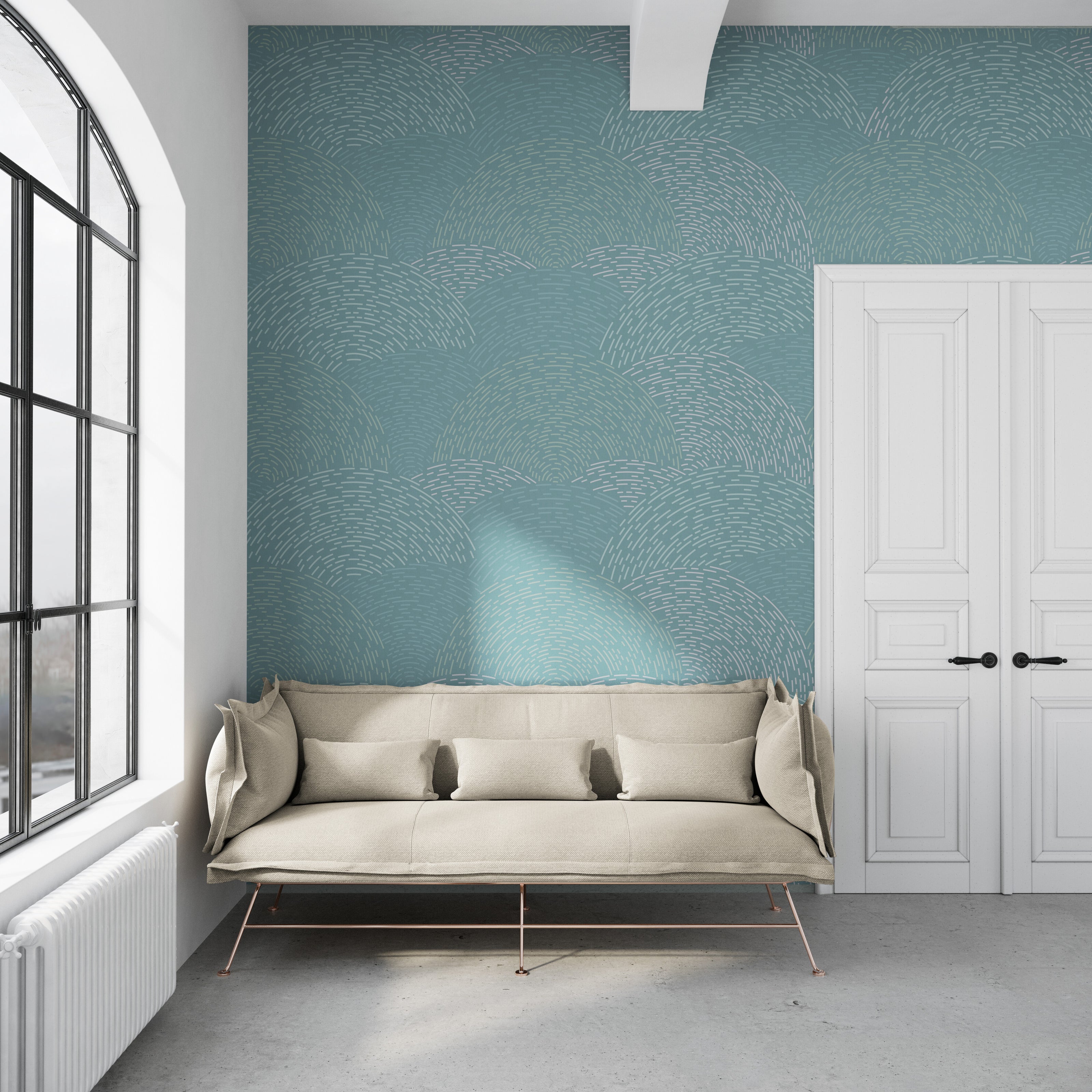 GE0003 Radial Escape Grace & Gardenia Endless Mural Teal