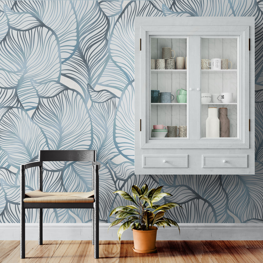 GE5111 Large Tropical herbage Endless Murals in Blue Gray