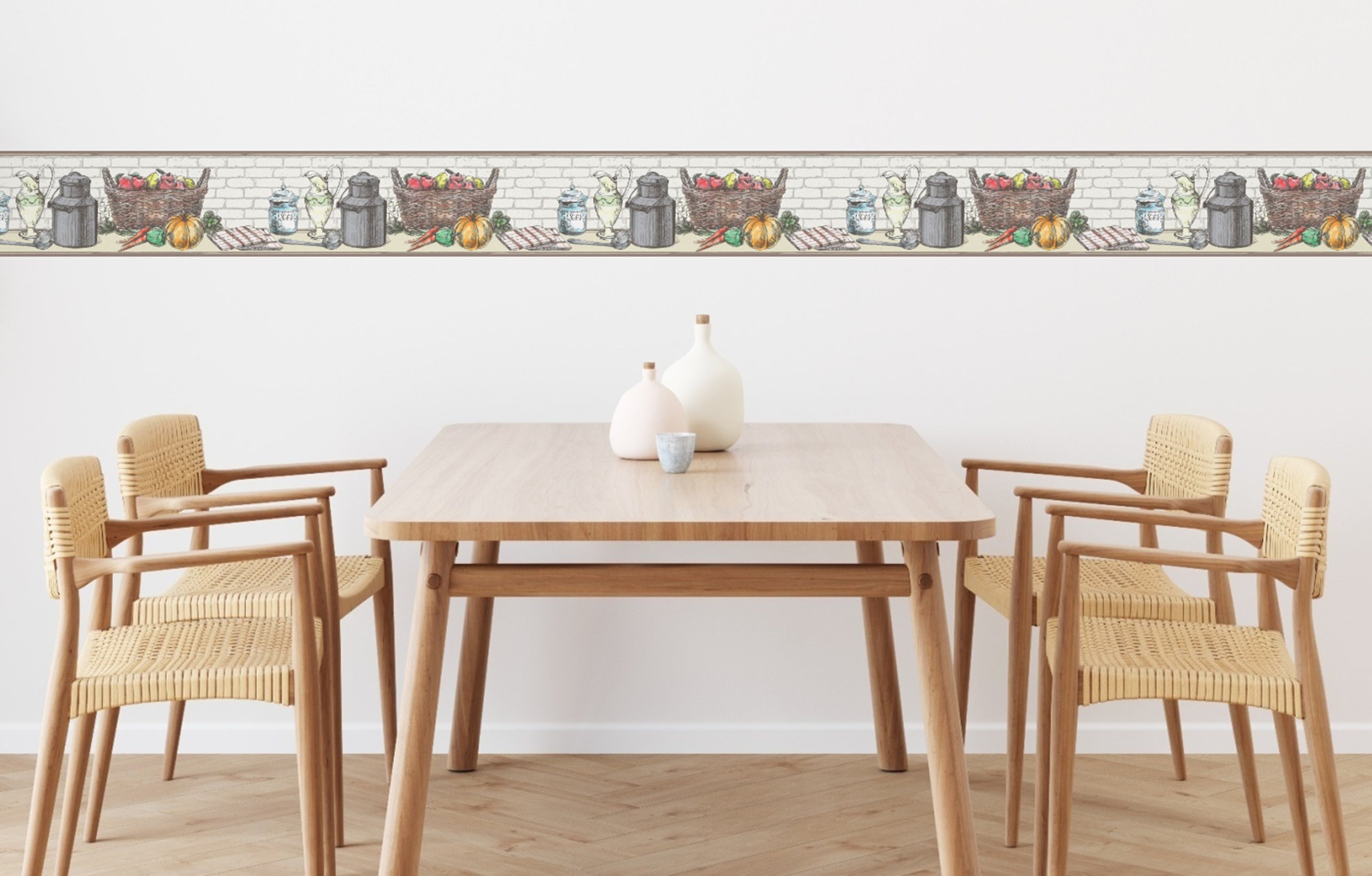 GB40011g8 Basket and Kitchenware Peel and Stick Wallpaper Border 8in Height x 15ft Multicolor