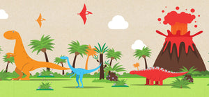 GB90160 Colorful Dinosaurs Peel and Stick Wallpaper Border 10in Height x 15ft Long, Green Beige Orange Red