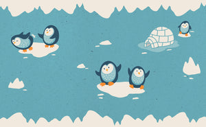 GB90170g8 Playful Penguins Peel and Stick Wallpaper Border 8in Height x 15ft Long, Blue Beige Orange
