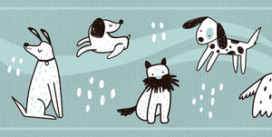 GB90190g8 Hand Drawn Dogs Peel and Stick Wallpaper Border 8in Height x 15ft Long, Blue White Black