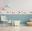 GB90200 Safari Animals Peel and Stick Wallpaper Border 10in or 8in Height x 15ft Long, Pink Purple Beige