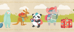 GB90220g8 Traveling Safari Animals Peel & Stick Wallpaper Border 8in H x 15ft L Tan Green Red Multicolor