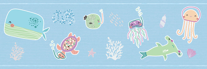 GB90230 Aquatic Scene Peel and Stick Wallpaper Border 10in Height x 15ft Long, Blue Green Purple Orange