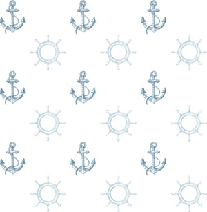 GN1011 Anchors and Wheels Fine Wallpaper Roll size 26 inch Wide x 27 ft. Long, Blue, White