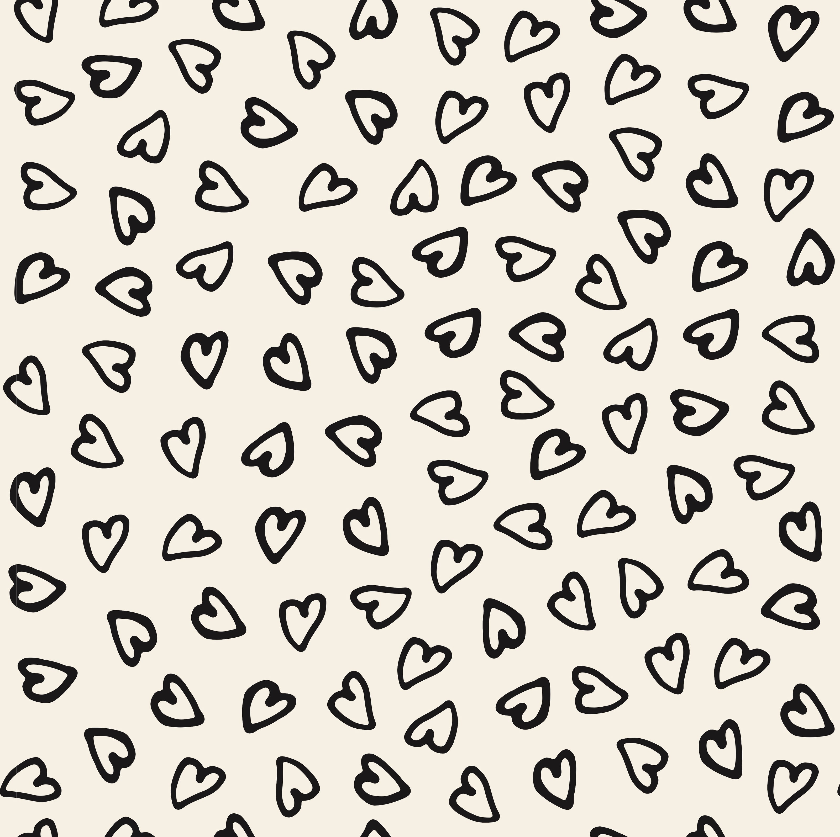 GP1006 Hand Painted Hearts Premium Peel and Stick Wallpaper Panel 6 Ft High x 26 Wide Black on Beige