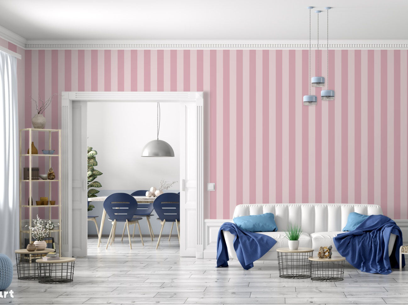 GP1900272 Pink Stripes Peel and Stick Wallpaper Roll 19 inch Wide x 18 ft. Long, Pink
