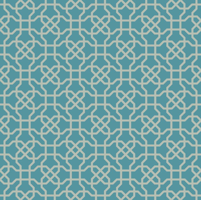 GP190052 Grace & Gardenia Hexagon Pattern on Blue Premium Peel and Stick Wallpaper Panel 6 Ft High x 26
