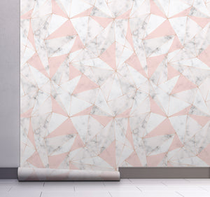 GW0111 Triangles on Marble Peel and Stick Wallpaper Roll 19 inch Wide x 18 ft. Long, Pink