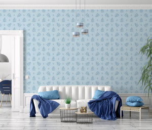 GW158041 Floral on Light Blue  Peel and Stick Wallpaper Roll 19 inch Wide x 18 ft. Long, Blue