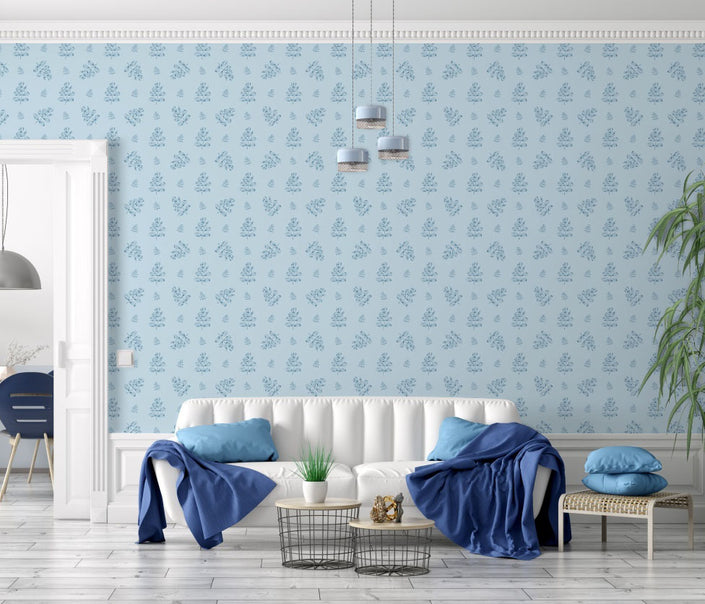 GW158041 Floral on Light Blue  Peel and Stick Wallpaper Roll 19 inch Wide x 18 ft. Long, Blue