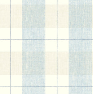 GW2003 Soft Retro Plaid Peel & Stick Wallpaper Roll size 19 inch Wide x 18ft. Long Soft Blue and Cream