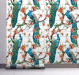 GW2165 Peacock with Grid Peel and Stick Wallpaper Roll 19 inch Wide x 18 ft. Long, Blue White Orange