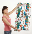 GW2165 Peacock with Grid Peel and Stick Wallpaper Roll 19 inch Wide x 18 ft. Long, Blue White Orange