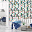 GW2165 Peacock with Grid Peel and Stick Wallpaper Roll 19 inch Wide x 18 ft. Long, Blue White Orange