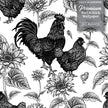GW4014 French Farmhouse Chickens & Sunflowers Peel and Stick Wallpaper Roll 19 inch Wide x 18 ft. Long Black White